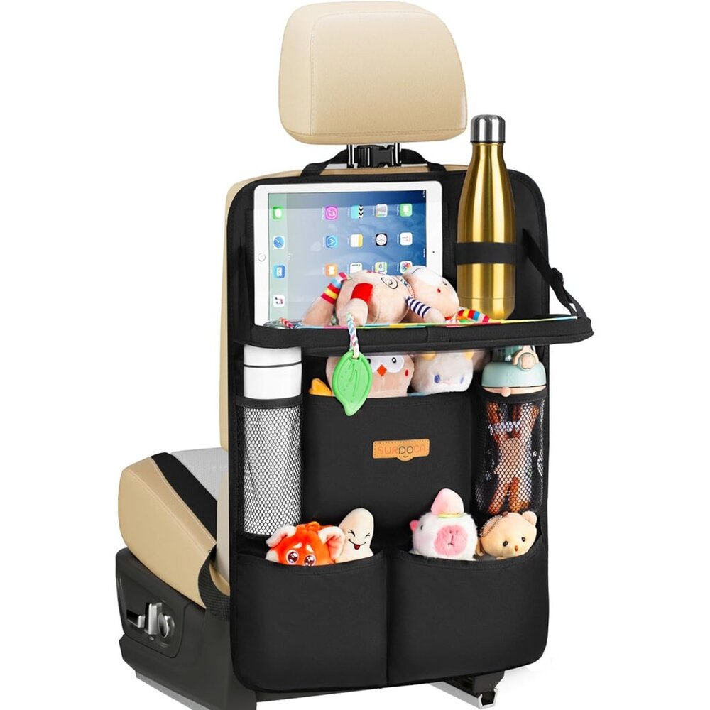 Backseat Car Organizer with Foldable Tray for Kids & Adults – NEW MODEL Seat Sto